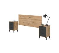 Habitdesign -Cabecero con mesitas Luke Anthracite gray - nodi oak