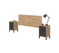 duehome | Cabecero y 2 mesitas de Noche, Cabecero Cama de Matrimonio, Modelo Luke, Acabado en Roble Nodi y Gris Antracita, Medidas: 160cm (Ancho) x 60 cm (Alto) x 2,5 cm (Fondo)