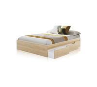 duehome | Cama Doble, Cama con Almacenaje, Modelo Four, Acabado en Roble Canadian, Medidas: 156 cm (Ancho) x 196 cm (Largo) x 37 cm (Alto)