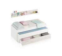 Habitdesign Cama nido juvenil 2 camas con cajón y estante Blanco Artik/Blanco Velho 199x96x65 cm