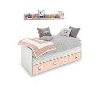 duehome - Cama doble juvenil con estante Kenia White alps - pink