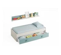 duehome | Cama Nido Juvenil, 2 Camas + Estante, Modelo Yuki, Color Blanco Alpes y Verde Acqua, Medidas: 200 cm (Largo) x 98 cm (Ancho) x 43 cm (Alto)