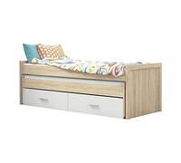 duehome | Cama Nido Juvenil con Dos Camas y Dos Cajones, Cama para habitación y/o Dormitorio, Color Cambria y Blanco, Modelo Lara, Medidas: 200,5 cm (Largo) x 98 cm (Ancho) x 72 cm (Alto)