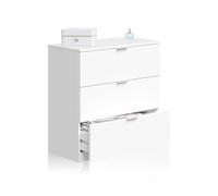 duehome | Comoda 3 Cajones, Dormitorio, Modelo Andra, Acabado en Color Blanco Soft, Medidas: 77 cm (Ancho) x 80 cm (Alto) x 38 cm (Fondo)
