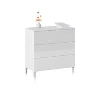 duehome | Comoda 3 Cajones, Dormitorio, Modelo Plex, Acabado en Color Blanco Brillo, Medidas: 80 cm (Ancho) x 76 cm (Alto) x 40 cm (Fondo)