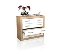duehome | Comoda 4 Cajones, Cómoda Almacenaje Dormitorio, Modelo Kira, Acabado en Cambria y Blanco, Medidas: 98 cm (Largo) x 81,5 cm (Alto) x 39,6 cm de (Fondo)