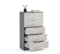 duehome | Cómoda Akari de 5 Cajones, Cajonera Alta para Dormitorio, Sinfonier con Amplio Almacenaje, Acabado en Gris Grafito y Cemento, Medidas: 60 cm (Ancho) x 40 cm (Fondo) x 110 cm (Alto)