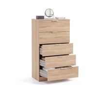 duehome | Cómoda Akari de 5 Cajones, Cajonera Alta para Dormitorio, Sinfonier con Amplio Almacenaje, Acabado en Roble Canadian, Medidas: 60 cm (Ancho) x 40 cm (Fondo) x 110 cm (Alto)