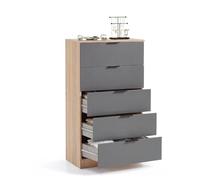 duehome | Cómoda Akari de 5 Cajones, Cajonera Alta para Dormitorio, Sinfonier con Amplio Almacenaje, Acabado en Roble Canadian y Gris Grafito, Medidas: 60 cm (Ancho) x 40 cm (Fondo) x 110 cm (Alto)