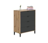 duehome | Cómoda con 4 Cajones, para Dormitorio, Modelo Luke, Acabado en Color Roble Nodi y Gris Antracita, Medidas: 77,5 cm (Ancho) x 94 cm (Alto) x 40 cm (Fondo)