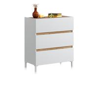 duehome | Comoda de 3 Cajones para Dormitorio, Modelo Erza, Acabado en Blanco Artik y Roble Nodi, Medidas: 79 cm (Largo) x 90,5 cm (Alto) x 41 cm (Fondo)