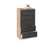 duehome | Comoda de 5 Cajones para Dormitorio, Modelo Akari, Acabado en Roble Canadian y Oxido, Medidas: 60 cm (Largo) x 110 cm (Alto) x 40 cm (Fondo)