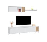 duehome | Conjunto de Salon, Mueble de TV, Modulos de Comedor, Modelo Nitza, Acabado en Blanco Artik y Natur, Medidas: 200 cm (Largo) x 40 cm (Fondo) x 47 cm (Alto)