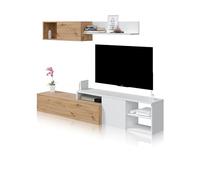 duehome | Conjunto de Salon Reversible, Mueble de Salon, Modulos de Comedor, Modelo Kate, Acabado en Roble Nodi y Blanco Artik, Medidas: 221 cm (Ancho) x 44 cm (Alto) 40 cm (Fondo)