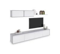 duehome | Conjunto Reversible de Salon, Mueble de TV, Modulos de Comedor, Modelo Arlet, Acabado en Blanco Artik y Cemento, Medidas: 200 cm (Largo) x 41 cm (Fondo) 43 cm (Alto)