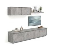duehome | Conjunto Reversible de Salon, Mueble de TV, Modulos de Comedor, Modelo Arlet, Acabado en Cemento, Medidas: 200 cm (Largo) x 41 cm (Fondo) 43 cm (Alto)