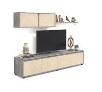 duehome | Conjunto Reversible de Salon, Mueble de TV, Modulos de Comedor, Modelo Arlet, Acabado en Cemento y Microcemento Beige, Medidas: 200 cm (Largo) x 41 cm (Fondo) 43 cm (Alto)