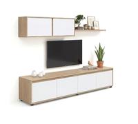 duehome | Conjunto Reversible de Salon, Mueble de TV, Modulos de Comedor, Modelo Arlet, Acabado en Roble Canadian y Blanco Artik, Medidas: 200 cm (Largo) x 41 cm (Fondo) 43 cm (Alto)