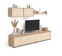 duehome | Conjunto Reversible de Salon, Mueble de TV, Modulos de Comedor, Modelo Arlet, Acabado en Roble Canadian y Microcemento Beige, Medidas: 200 cm (Largo) x 41 cm (Fondo) 43 cm (Alto)