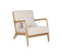duehome | Elka, Butaca Salón, Sillón de Diseño, Acabado en Beige y Madera, Medidas: 65 cm (Ancho) x 83 cm (Largo) x 72 cm (Alto)
