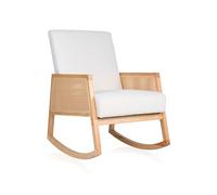 duehome | Ember, Butaca Mecedora, Sillón de Diseño, Acabado en Crema, Ratan y Madera, Medidas: 82 cm (Ancho) x 65 cm (Largo) x 98 cm (Alto)