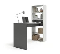 duehome | Escritorio Juvenil con Estanteria Reversible, Mesa de Ordenador, Modelo Cosmic, Acabado en Blanco Artik y Gris Antracita, Medidas: 120 cm (Largo) x 53 cm (Ancho) x 144 cm (Alto)