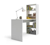 duehome | Escritorio Juvenil con Estanteria Reversible, Mesa de Ordenador, Modelo Cosmic, Acabado en Blanco Artik, Medidas: 120 cm (Largo) x 53 cm (Ancho) x 144 cm (Alto)