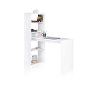 duehome | Escritorio Juvenil con Estanteria Reversible, Mesa de Ordenador, Modelo Qanik, Acabado en Blanco, Medidas: 122,5 cm (Largo) x 49,5 cm (Ancho) x 140 cm (Alto)