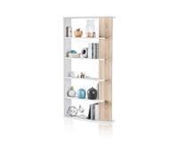 duehome | Estantería 5 baldas, Librería Comedor, Salon, Modelo Opal, Acabado en Color Blanco Artik y Roble Canadian, Medidas: 180 cm (Alto) x 90 cm (Ancho) x 25 cm (Fondo)