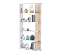 Duehome - Estantería Alida Alta de Oficina con 5 Estantes - Original y Moderna - Amplia Superficie útil - Robusta y Duradera Artik white (matte white) - canadian oak