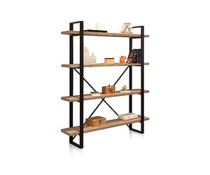 duehome | Estanteria Alta con 4 Estantes, Modelo Plank, Acabado en Roble Boreal y Estructura Metalica Color Negro, Medidas: 150 cm (Ancho) x 180 cm (Alto) x 35 cm (Fondo)