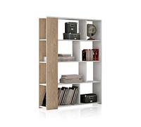 duehome | Estantería Decorativa, Librería, Separador Ambientes, Modelo Landa, Acabado en Blanco y Roble, Medidas: 174 cm (Alto) x 129 cm (Ancho) x 32,8 cm (Fondo)