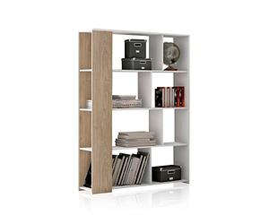 duehome | Estantería Decorativa, Librería, Separador Ambientes, Modelo Landa, Acabado en Blanco y Roble, Medidas: 174 cm (Alto) x 129 cm (Ancho) x 32,8 cm (Fondo)