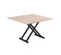 duehome | Katia, Mesa de Centro elevable y Extensible, Mesa Auxiliar, Mesa Convertible, Acabado en Roble y Negro, Medidas: 110-114 cm (Largo) x 57-110 cm (Ancho) x 49-76 cm (Alto)