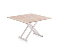 duehome | Katia, Mesa de Centro elevable y Extensible, Mesa Auxiliar, Mesa Convertible, Acabado en Roble y Blanco, Medidas: 110-114 cm (Largo) x 57-110 cm (Ancho) x 49-76 cm (Alto)