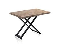 duehome | Lada Fit, Mesa de Centro Elevable, Mesa Auxiliar, Mesa Convertible, Acabado en Roble Honey y Negro, Medidas: 120 cm (Largo) x 80 cm (Ancho) x 49-76 cm (Alto)