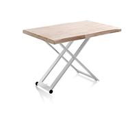 duehome | Lada Fit, Mesa de Centro Elevable, Mesa Auxiliar, Mesa Convertible, Acabado en Roble y Blanco, Medidas: 120 cm (Largo) x 80 cm (Ancho) x 49-76 cm (Alto)