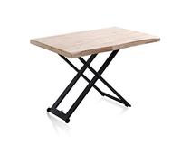 duehome | Lada Fit, Mesa de Centro Elevable, Mesa Auxiliar, Mesa Convertible, Acabado en Roble y Negro, Medidas: 120 cm (Largo) x 80 cm (Ancho) x 49-76 cm (Alto)