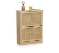 duehome | Made, Zapatero 2 Puertas, Zapatero Estrecho, Acabado en Pino y Rattan, Medidas: 60 cm (Largo) x 82 cm (Alto) x 24 cm (Fondo)