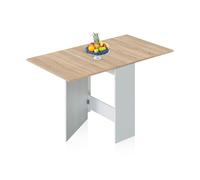 duehome | Mesa Auxiliar con Alas Abatibles, Mesa Cocina, Acabado en Color Blanco Artik y Roble Canadian, Modelo Nolix, Medidas: 77 cm (Largo) x 31-140 cm (Ancho) x 79 cm (Alto)