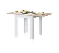 duehome | Mesa Auxiliar Extensible, Mesa Cocina, Acabado en Color Blanco Artik y Roble Canadian, Modelo Giro, Medidas: 67-134 cm (Ancho) x 67 cm (Fondo) x 79 cm (Alto)