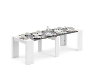 duehome Mesa Consola Extensible Denis, 5 Posiciones, Multifunción | Mueble Convertible, Blanco Artik y Gris Grafito, para Salón, Cocina, Comedor, Recibidor y Escritorio, 50-235 x 90 x 78 cm