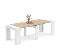 duehome Mesa Consola Extensible Denis, 5 Posiciones, Multifunción | Mueble Convertible, Blanco Artik y Roble Canadian, para Salón, Cocina, Comedor, Recibidor y Escritorio, 50-235 x 90 x 78 cm
