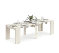 duehome Mesa Consola Extensible Denis, 5 Posiciones, Multifunción | Mueble Convertible, Microcemento Beige, para Salón, Cocina, Comedor, Recibidor y Escritorio, 50-235 x 90 x 78 cm
