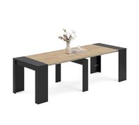 duehome Mesa Consola Extensible Denis, 5 Posiciones, Multifunción | Mueble Convertible, Negro Mate y Roble Alpino, para Salón, Cocina, Comedor, Recibidor y Escritorio, 50-235 x 90 x 78 cm