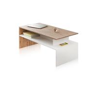 duehome | Mesa de Centro Doble Altura, Mesita para Salon, Mesa Auxiliar, Modelo Iris, Acabado en Color Blanco Artik y Roble Nodi, 108 cm (Largo) x 50 cm (Ancho) x 43 cm (Alto)