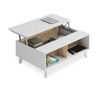 duehome | Mesa de Centro Elevable, Comedor Salón, Modelo Niva, Color Blanco Brillo y Roble Canadian, Medidas: 100 cm (Ancho) x 38/48 cm (Alto) x 68 cm (Fondo)