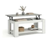 duehome | Mesa de Centro Elevable, Mesa Auxiliar, Modelo LYA, Acabado en Color Blanco Artik y Cemento, Medidas: 102 cm (Largo) x 50 cm (Ancho) x 43-54 cm (Alto)