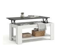 duehome | Mesa de Centro Elevable, Mesa Auxiliar, Modelo LYA, Acabado en Color Blanco Artik y Gris Grafito, Medidas: 102 cm (Largo) x 50 cm (Ancho) x 43-54 cm (Alto)