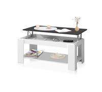 duehome | Mesa de Centro Elevable, Mesa Auxiliar, Modelo LYA, Acabado en Color Blanco Artik y Oxido, Medidas: 102 cm (Largo) x 50 cm (Ancho) x 43-54 cm (Alto)